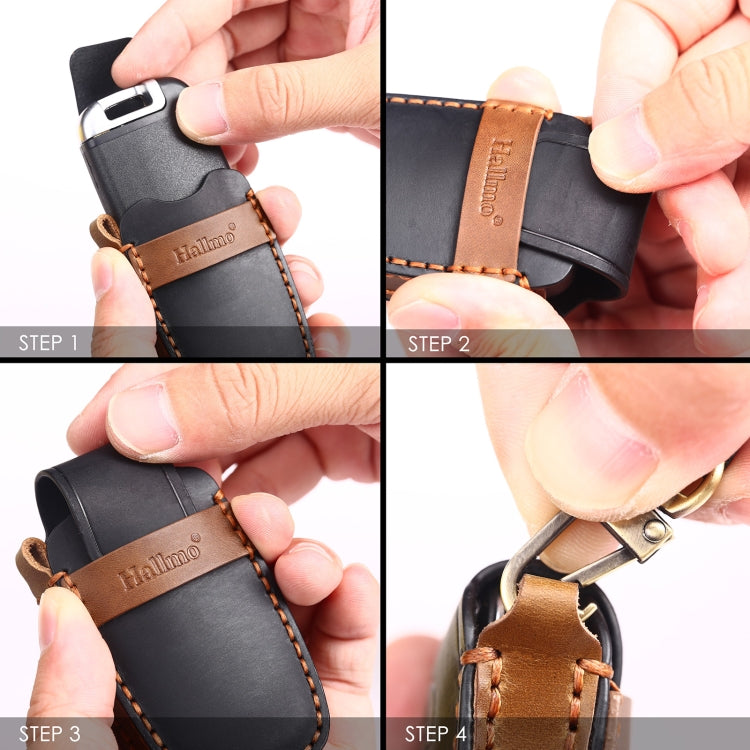Hallmo Car Cowhide Leather Key Protective Cover Key Case for Hyundai 5-button(Brown) - Car Key Cases by Hallmo | Online Shopping South Africa | PMC TechLife | Buy Now Pay Later Mobicred