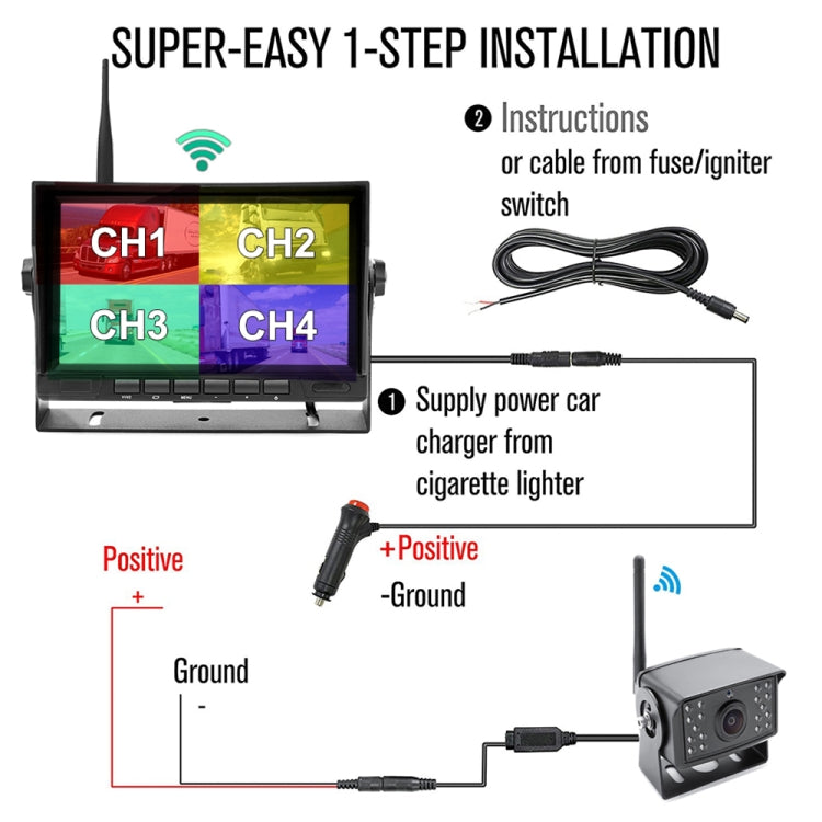 7 inch Car Digital Wireless Rear-view Split-screen Monitor Four Record - Rearview Monitors by PMC TechLife | Online Shopping South Africa | PMC TechLife | Buy Now Pay Later Mobicred