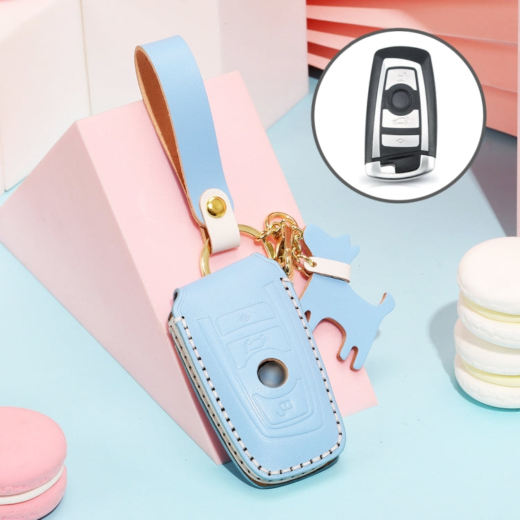 Hallmo Car Female Style Cowhide Leather Key Protective Cover for BMW, A Type(Sky Blue) - Car Key Cases by Hallmo | Online Shopping South Africa | PMC TechLife | Buy Now Pay Later Mobicred