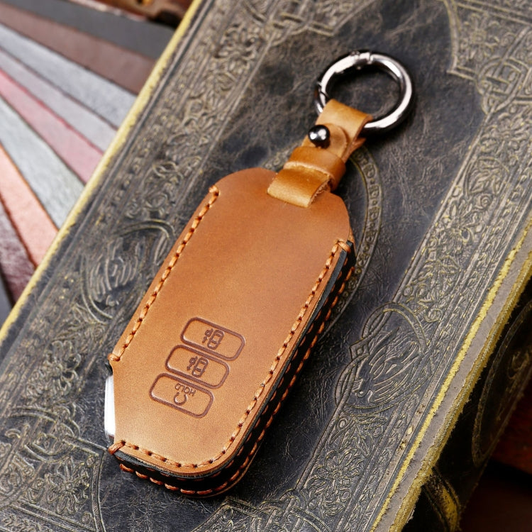 Hallmo Car Cowhide Leather Key Protective Cover for KIA(Brown) - Car Key Cases by Hallmo | Online Shopping South Africa | PMC Jewellery | Buy Now Pay Later Mobicred