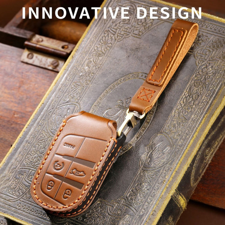 Hallmo Car Genuine Leather Key Protective Cover for Jeep Compass 5-button(Black) - Car Key Cases by Hallmo | Online Shopping South Africa | PMC TechLife | Buy Now Pay Later Mobicred