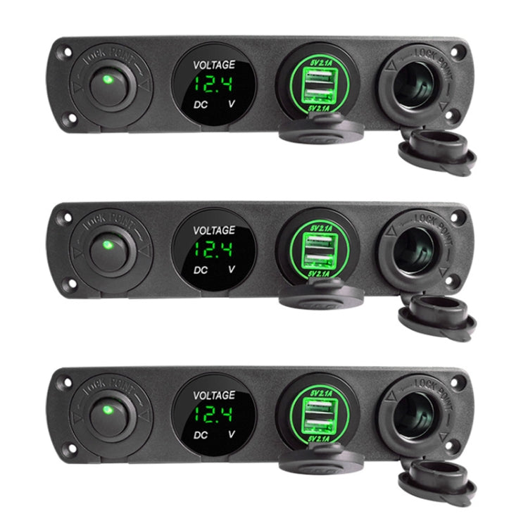 3 PCS 4-hole Panel Combination Switch Dual USB 4.2A Power Plug with Voltmeter(Green Light) - DIY Modified Charger by PMC Jewellery | Online Shopping South Africa | PMC Jewellery | Buy Now Pay Later Mobicred