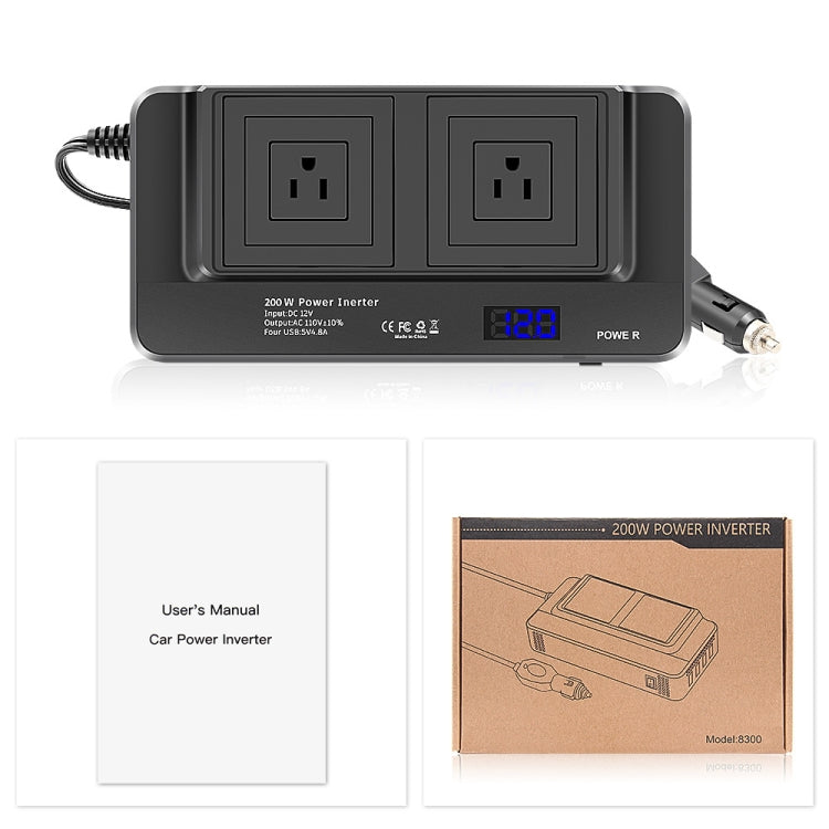 DC12V 200W AC110V Car Smart Multi-functional Digital Display Inverter, US Plug -  by PMC TechLife | Online Shopping South Africa | PMC TechLife | Buy Now Pay Later Mobicred