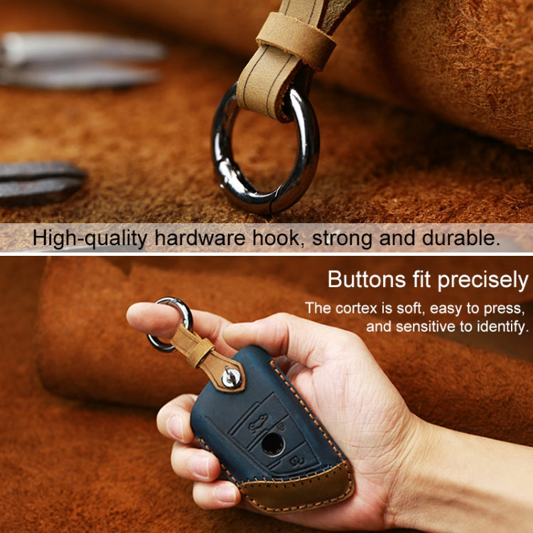 For BMW Blade Style Car Cowhide Leather Key Protective Cover Key Case, Two Keys Version (Blue) - Car Key Cases by PMC Jewellery | Online Shopping South Africa | PMC Jewellery | Buy Now Pay Later Mobicred