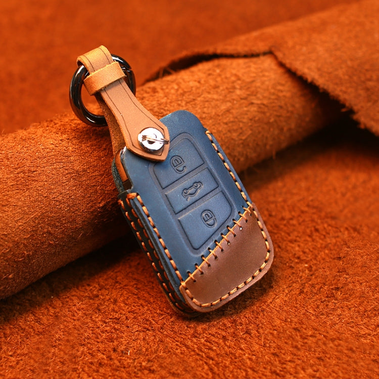 For Volkswagen Car Cowhide Leather Key Protective Cover Key Case, A Version(Blue) - Car Key Cases by PMC TechLife | Online Shopping South Africa | PMC TechLife | Buy Now Pay Later Mobicred
