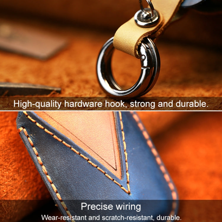 For Nissan Car Cowhide Leather Key Protective Cover Key Case, Three Keys Horn Version (Blue) - Car Key Cases by PMC Jewellery | Online Shopping South Africa | PMC Jewellery | Buy Now Pay Later Mobicred