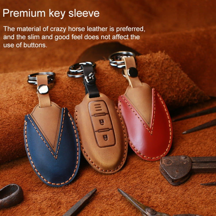 For Nissan Car Cowhide Leather Key Protective Cover Key Case, Three Keys Horn Version (Brown) - Car Key Cases by PMC Jewellery | Online Shopping South Africa | PMC Jewellery | Buy Now Pay Later Mobicred