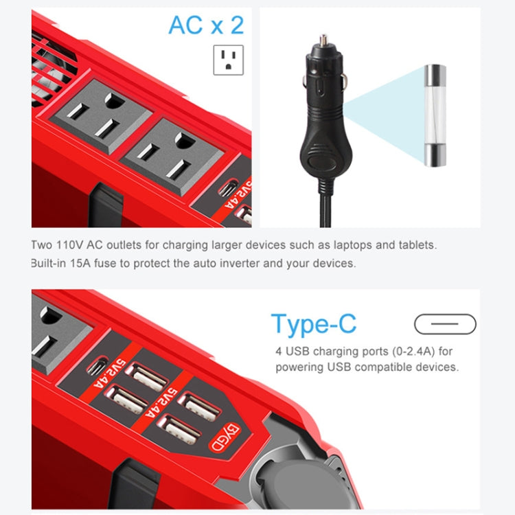 12V to 110V 200W Car Correction Sine Wave Inverter, US Plug - Modified Square Wave by PMC Jewellery | Online Shopping South Africa | PMC Jewellery | Buy Now Pay Later Mobicred