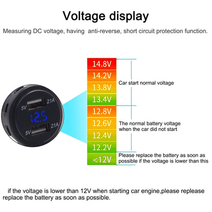 Universal Car Dual Port USB Charger Power Outlet Adapter 4.2A 5V IP66 with LED Digital Voltmeter + 60cm Cable(Blue Light) - DIY Modified Charger by PMC Jewellery | Online Shopping South Africa | PMC Jewellery | Buy Now Pay Later Mobicred