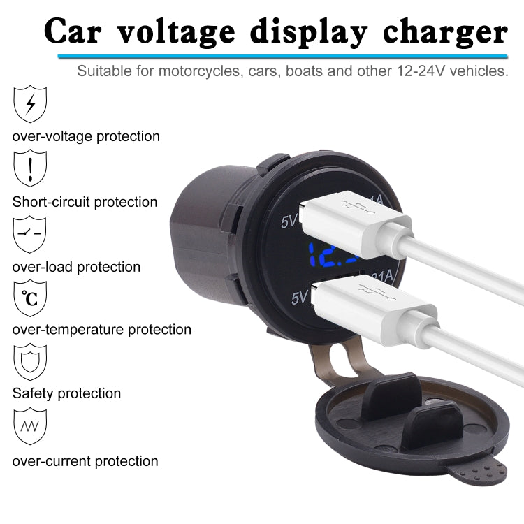 Universal Car Dual Port USB Charger Power Outlet Adapter 4.2A 5V IP66 with LED Digital Voltmeter + 60cm Cable(Blue Light) - DIY Modified Charger by PMC Jewellery | Online Shopping South Africa | PMC Jewellery | Buy Now Pay Later Mobicred