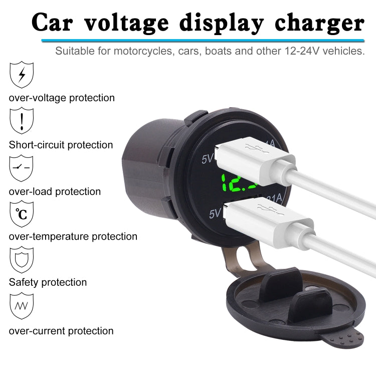 Universal Car Dual Port USB Charger Power Outlet Adapter 4.2A 5V IP66 with LED Digital Voltmeter + 60cm Cable(Green Light) - DIY Modified Charger by PMC Jewellery | Online Shopping South Africa | PMC Jewellery | Buy Now Pay Later Mobicred