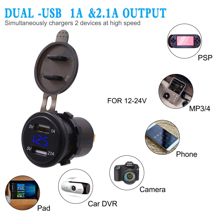 Universal Car Dual Port USB Charger Power Outlet Adapter 3.1A 5V IP66 with LED Digital Voltmeter + 60cm Cable(Blue Light) - DIY Modified Charger by PMC Jewellery | Online Shopping South Africa | PMC Jewellery | Buy Now Pay Later Mobicred