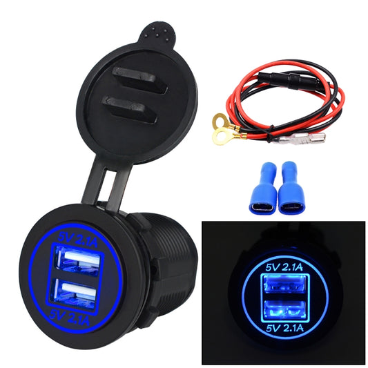 Universal Car Dual USB Charger Power Outlet Adapter 4.2A 5V IP66 with Aperture + 60cm Cable(Blue Light) - DIY Modified Charger by PMC Jewellery | Online Shopping South Africa | PMC Jewellery | Buy Now Pay Later Mobicred