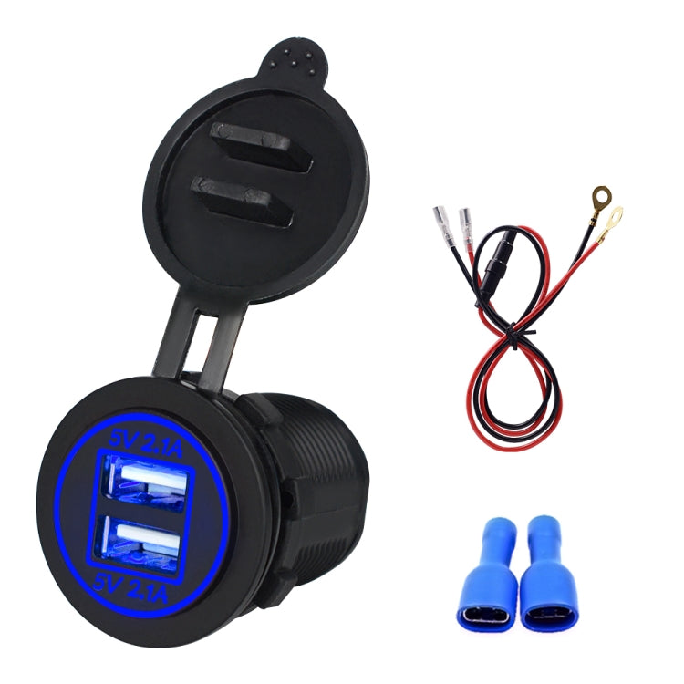 Universal Car Dual USB Charger Power Outlet Adapter 4.2A 5V IP66 with Aperture + 60cm Cable(Blue Light) - DIY Modified Charger by PMC Jewellery | Online Shopping South Africa | PMC Jewellery | Buy Now Pay Later Mobicred