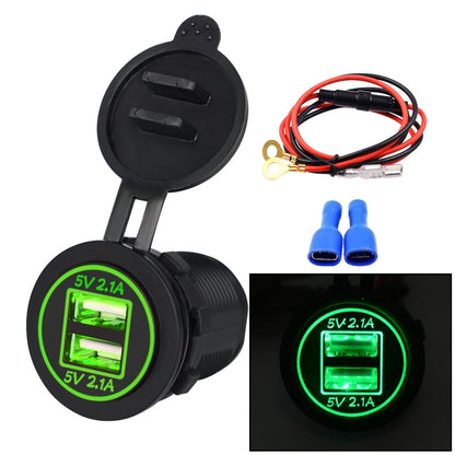 Universal Car Dual USB Charger Power Outlet Adapter 4.2A 5V IP66 with Aperture + 60cm Cable(Green Light) - DIY Modified Charger by PMC Jewellery | Online Shopping South Africa | PMC Jewellery | Buy Now Pay Later Mobicred