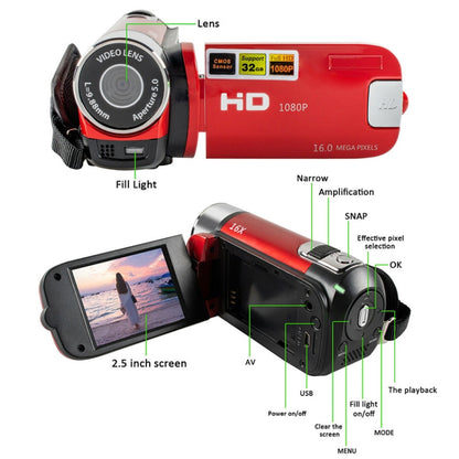 16X Digital Zoom HD 16 Million Pixel Home Travel DV Camera, UK Plug (Red) - Video Cameras by PMC Jewellery | Online Shopping South Africa | PMC Jewellery