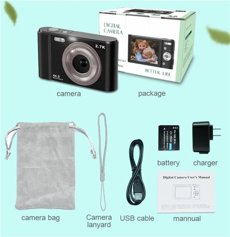 DC302 2.88 inch 44MP 16X Zoom 2.7K Full HD Digital Camera Children Card Camera, US Plug(Silver) - Children Cameras by PMC Jewellery | Online Shopping South Africa | PMC Jewellery | Buy Now Pay Later Mobicred