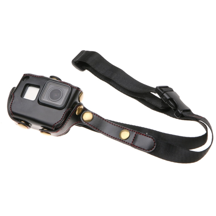 For GoPro HERO7 Black /6 /5  PU Leather Housing Case with Neck Strap & Buttons(Black) - Leather Cases by PMC TechLife | Online Shopping South Africa | PMC TechLife | Buy Now Pay Later Mobicred