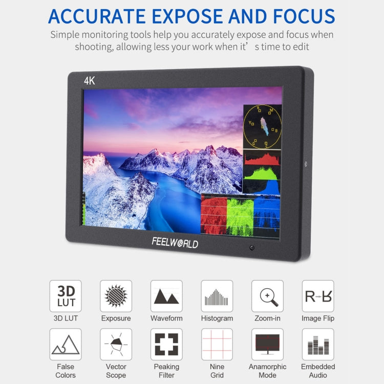 FEELWORLD T7 PLUS 7 inch 3D LUT DSLR Camera Field Monitor with Waveform 4K HDMI Aluminum Housing (Black) - On-camera Monitors by FEELWORLD | Online Shopping South Africa | PMC Jewellery | Buy Now Pay Later Mobicred