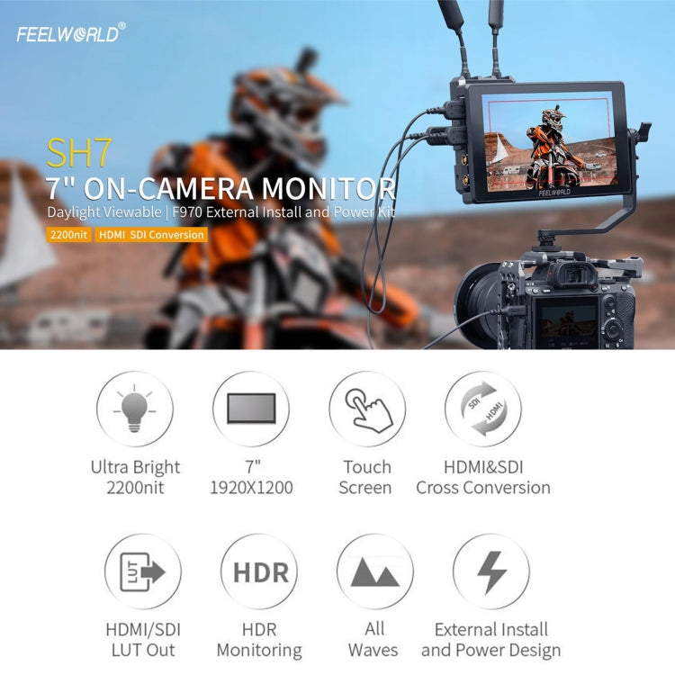 FEELWORLD SH7 7-inch Ultra Bright 2200nit On-camera Monitor SDI HDMI Cross Conversion (Black) - On-camera Monitors by FEELWORLD | Online Shopping South Africa | PMC Jewellery | Buy Now Pay Later Mobicred