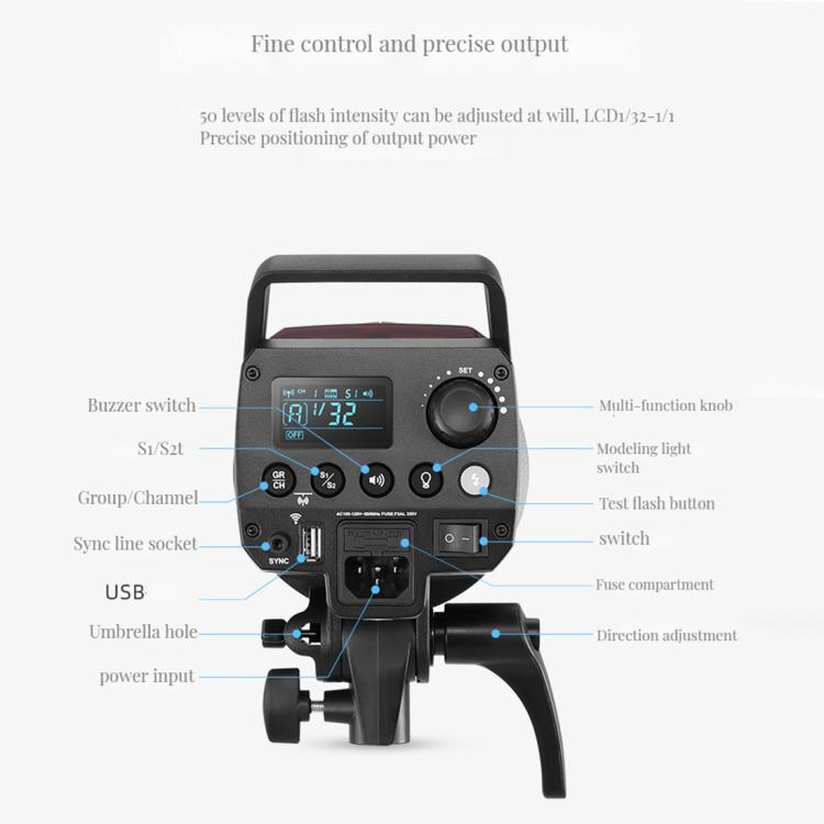 Godox MS200-V Studio Flash Light 200Ws Bowens Mount Strobe Light with Lamp Cover (UK Plug) - free shipping - PMC TechLife - Order now!