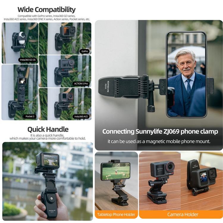 Sunnylife Stretchable Backpack Clip Rotatable Magnetic Mount Action Camera Holder Vlog Mount (Black) - free shipping - PMC TechLife - Order now!