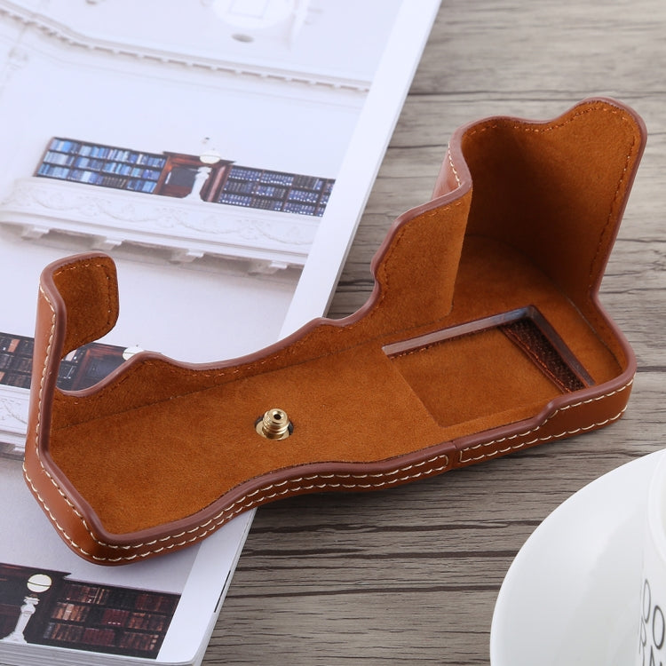 1/4 inch Thread PU Leather Camera Half Case Base for FUJIFILM X-H1 (Brown) - free shipping - PMC TechLife - Order now!