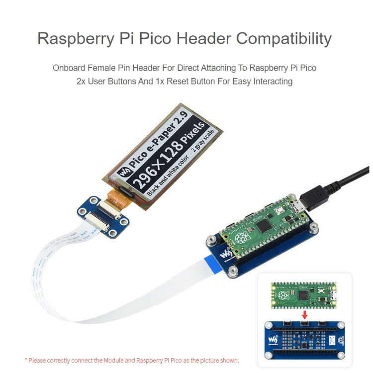 Waveshare 2.9 inch 296 x 128 Pixel Black / White Flexible E-Paper E-Ink Display Module for Raspberry Pi Pico, SPI Interface - Modules Expansions Accessories by WAVESHARE | Online Shopping South Africa | PMC Jewellery | Buy Now Pay Later Mobicred