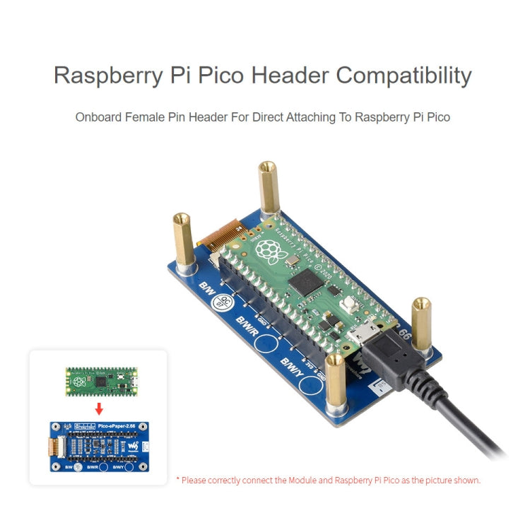 Waveshare 2.66 inch 296 x 152 Pixel Black / White E-Paper E-Ink Display Module for Raspberry Pi Pico, SPI Interface - Modules Expansions Accessories by WAVESHARE | Online Shopping South Africa | PMC Jewellery | Buy Now Pay Later Mobicred