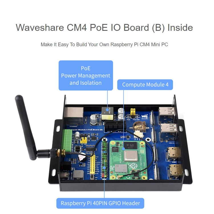 Waveshare PoE Mini-Computer Type B Base Box with Metal Case & Cooling Fan for Raspberry Pi CM4(US Plug) - free shipping - PMC Jewellery - Order now!
