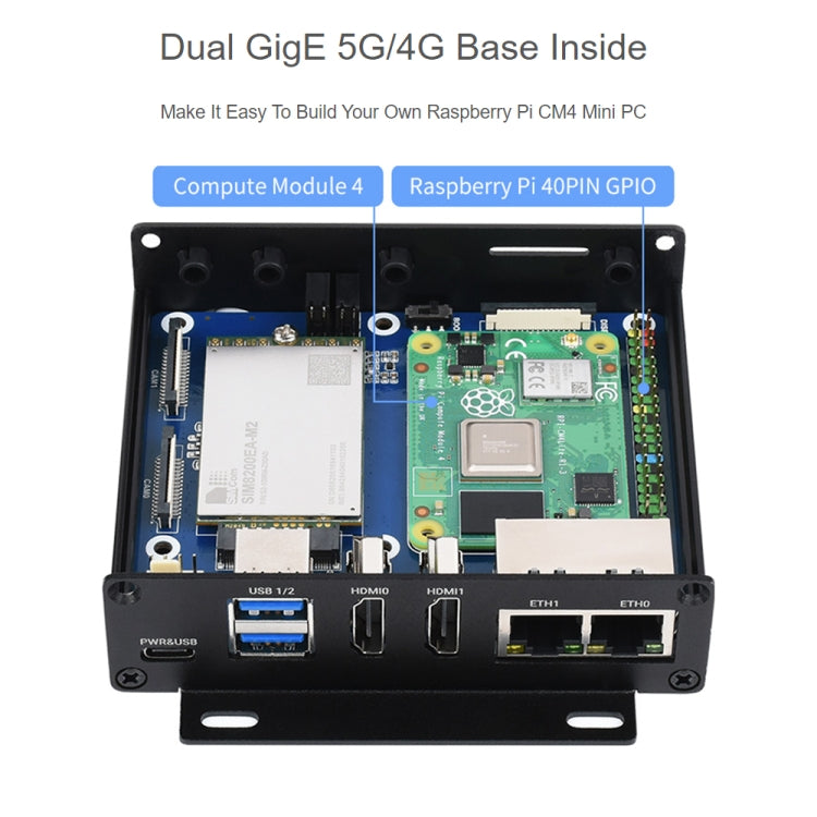 Waveshare Dual Gigabit Ethernet 5G/4G Computer Box with Cooling Fan for Raspberry Pi CM4(US Plug) - Mini PC Accessories by WAVESHARE | Online Shopping South Africa | PMC Jewellery | Buy Now Pay Later Mobicred