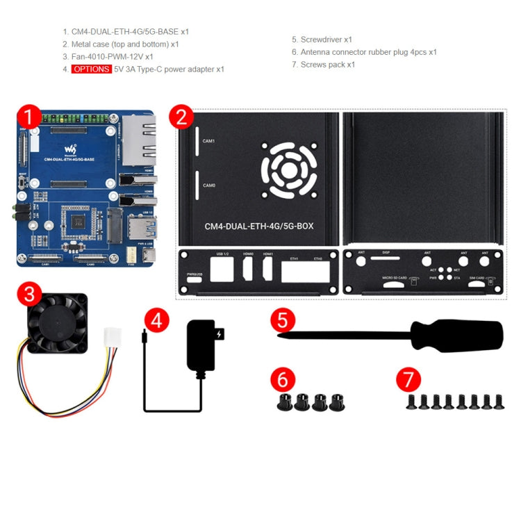 Waveshare Dual Gigabit Ethernet 5G/4G Computer Box with Cooling Fan for Raspberry Pi CM4(EU Plug) - Mini PC Accessories by WAVESHARE | Online Shopping South Africa | PMC Jewellery | Buy Now Pay Later Mobicred