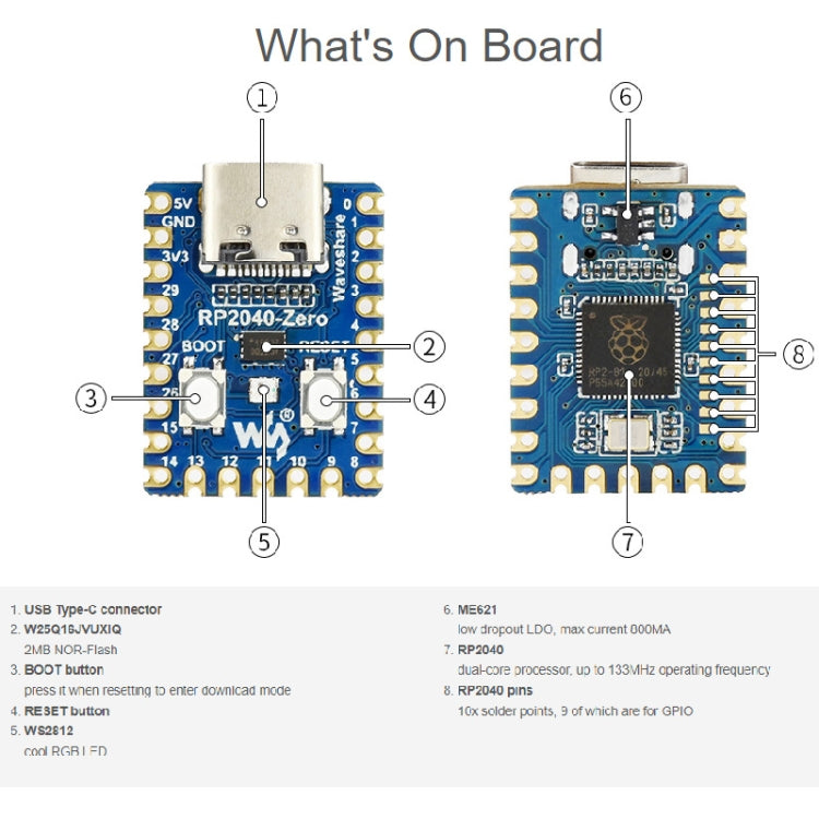 Waveshare RP2040-Zero Pico-like MCU Board Based on Raspberry Pi MCU RP2040, with Pinheader mini Version - Modules Expansions Accessories by WAVESHARE | Online Shopping South Africa | PMC Jewellery | Buy Now Pay Later Mobicred