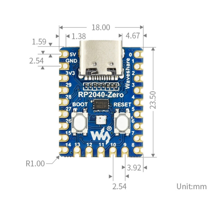 Waveshare RP2040-Zero Pico-like MCU Board Based on Raspberry Pi MCU RP2040, with Pinheader mini Version - Modules Expansions Accessories by WAVESHARE | Online Shopping South Africa | PMC Jewellery | Buy Now Pay Later Mobicred