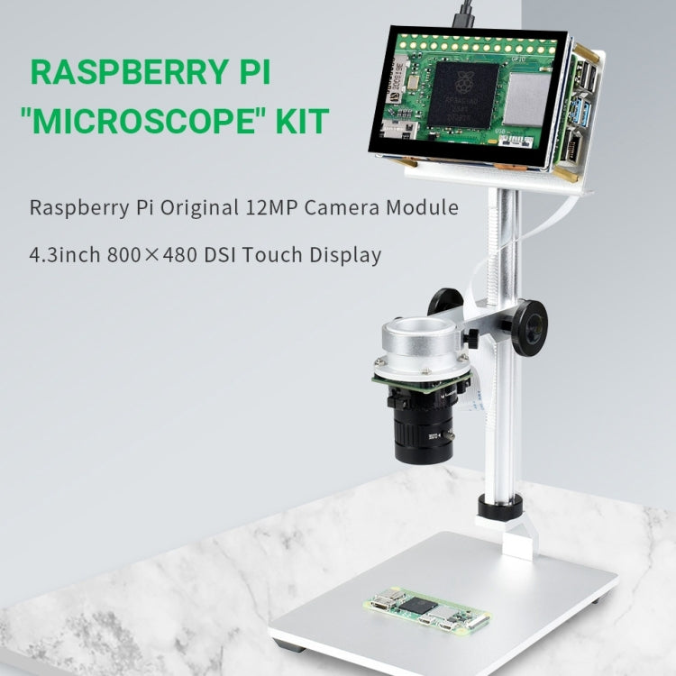 Waveshare 4.3 inch Screen Raspberry Pi Microscope Kit 12MP Camera Module with Bracket, US Plug - free shipping - PMC Jewellery - Order now!