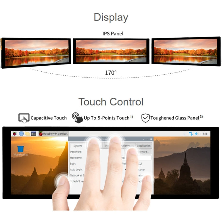 WAVESHARE 7.9 inch Capacitive Touch Display For Raspberry Pi, 400 x 1280, IPS, DSI Interface - free shipping - PMC Jewellery - Order now!
