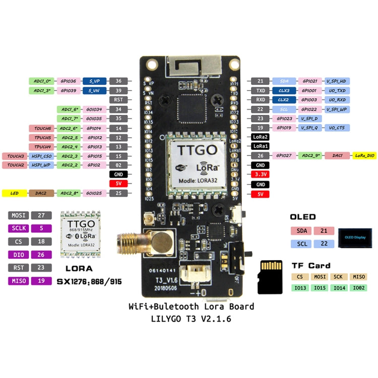 TTGO LORA32 V2.1 ESP32 0.96 inch OLED Bluetooth WiFi Wireless Module 868MHz SMA IP5306 Module with Antenna - free shipping - PMC TechLife - Order now!