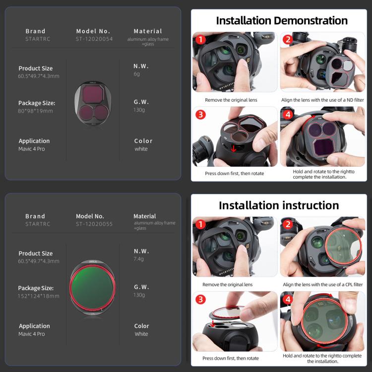 For DJI Mavic 4 Pro STARTRC 4 in 1 CPL ND8 ND32 ND64 Lens Filter Kit - free shipping - PMC TechLife - Order now!