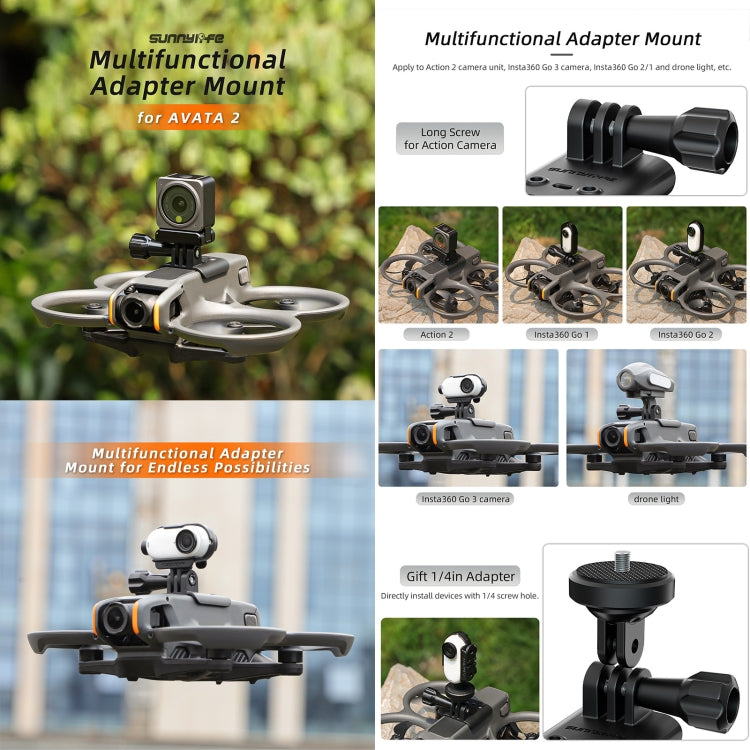 For DJI Avata 2 Sunnylife Action Camera Holder Mount Drone Light Bracket (Black) - Mount & Holder by Sunnylife | Online Shopping South Africa | PMC TechLife | Buy Now Pay Later Mobicred