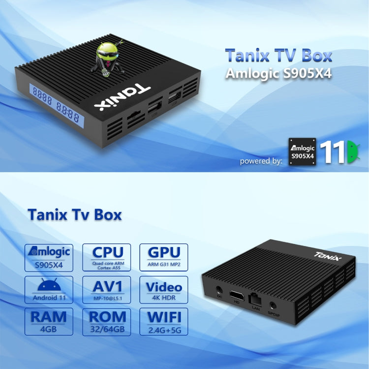 Tanix X4 Android 11 Smart TV Box, Amlogic S905X4 Quad Core, 4GB+32GB, Dual Wifi, BT(US Plug) - Amlogic S905 by PMC TechLife | Online Shopping South Africa | PMC TechLife | Buy Now Pay Later Mobicred