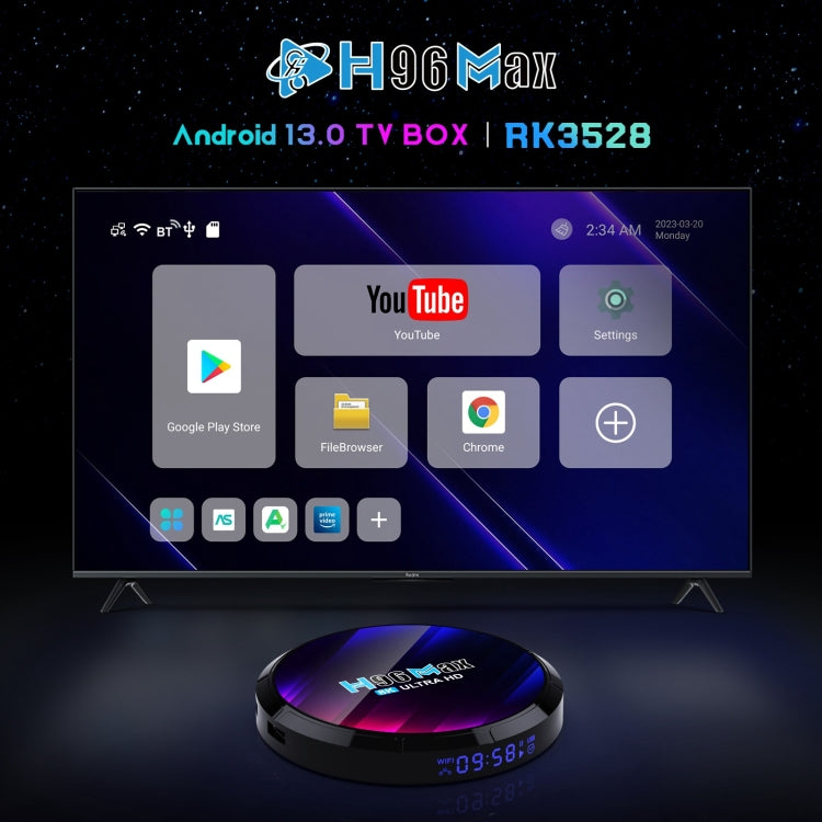 H96 Max 8K Ultra HD Smart TV Box Android 13.0 Media Player with Remote Control, RK3528 Quad-Core, 4GB+64GB(UK Plug) - RK3318 by PMC Jewellery | Online Shopping South Africa | PMC Jewellery