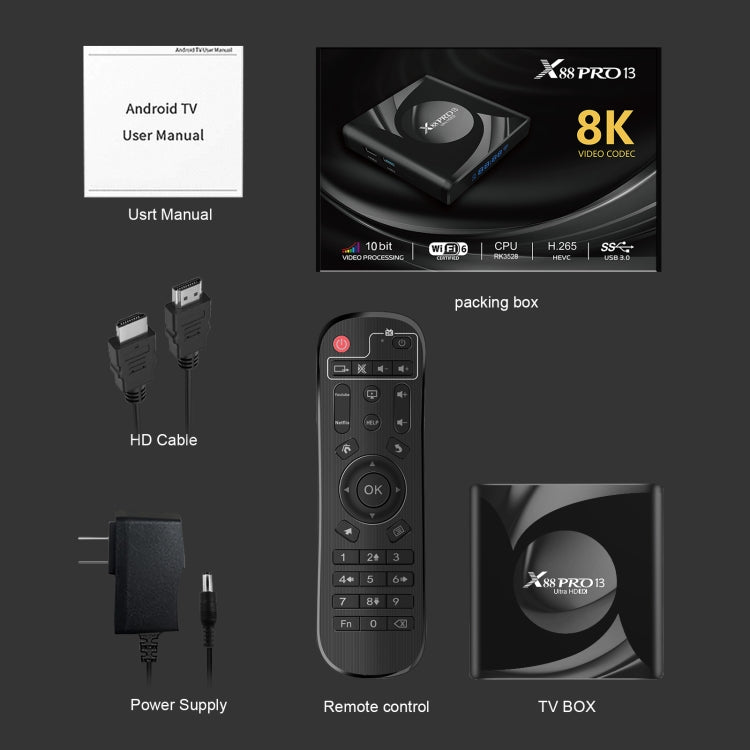 X88 Pro 13 Android 13.0 Smart TV Box with Remote Control, RK3528 Quad-Core, 4G+32GB(US Plug) - Others by PMC TechLife | Online Shopping South Africa | PMC TechLife | Buy Now Pay Later Mobicred