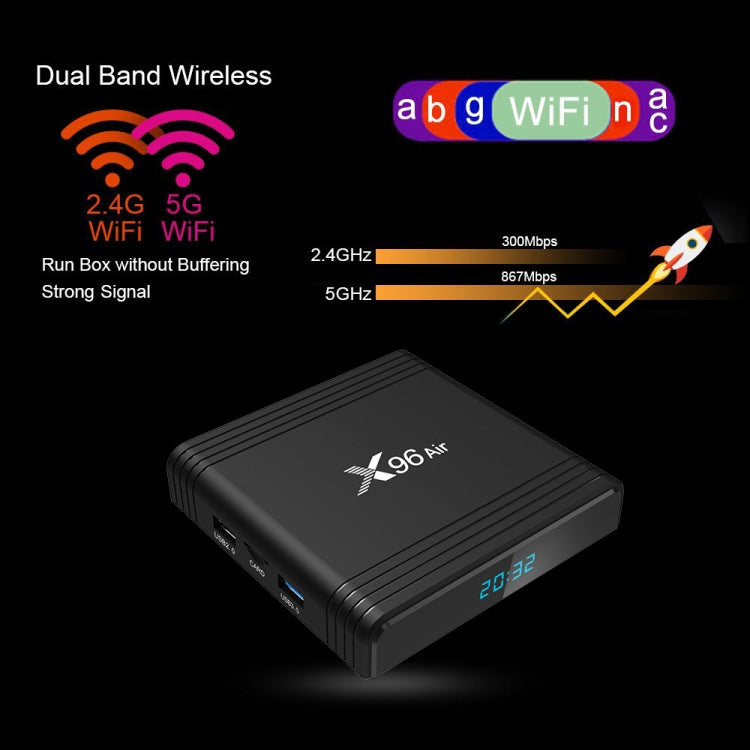 X96 Air 8K Smart TV BOX Android 9.0 Media Player with Remote Control, Quad-core Amlogic S905X3, RAM: 4GB, ROM: 32GB, Dual Band WiFi, Bluetooth, AU Plug - Amlogic S905 by PMC Jewellery | Online Shopping South Africa | PMC Jewellery | Buy Now Pay Later Mobicred