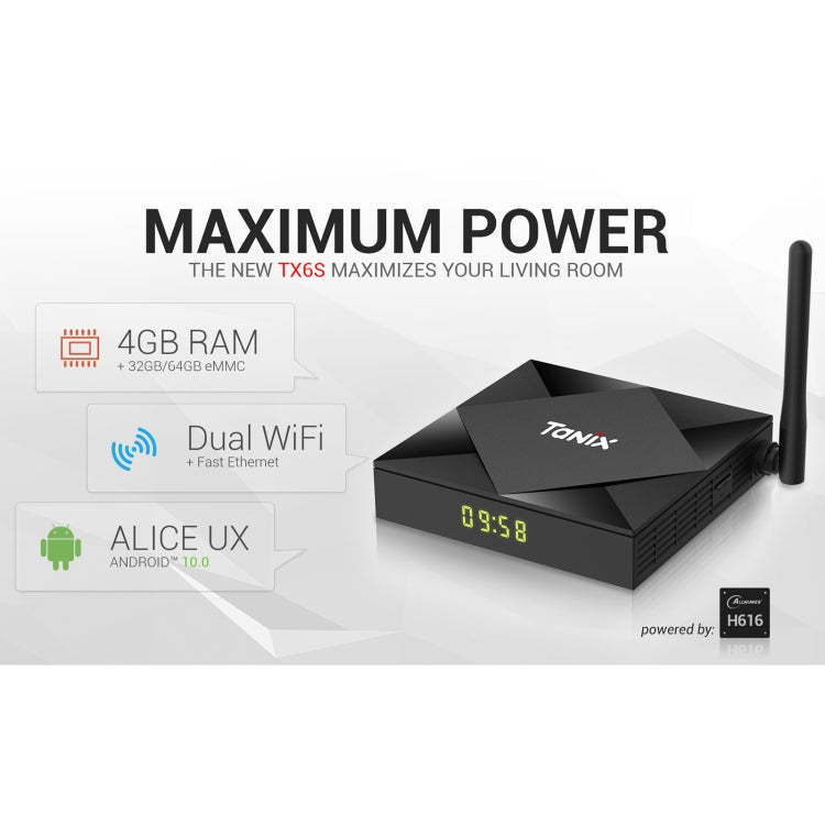 TANIX TX6s 4K Smart TV BOX Android 10 Media Player with Remote Control, Quad Core Allwinner H616, RAM: 4GB, ROM: 32GB, 2.4GHz/5GHz WiFi, Bluetooth, AU Plug - Allwinner H6 by PMC Jewellery | Online Shopping South Africa | PMC Jewellery | Buy Now Pay Later Mobicred