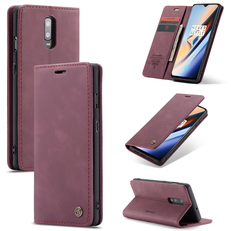 CaseMe-013 Multi-functional Retro Frosted Horizontal Flip Leather Case with Card Slot & Holder & Wallet For OnePlus 7(Wine Red) - OnePlus Cases by CaseMe | Online Shopping South Africa | PMC Jewellery | Buy Now Pay Later Mobicred