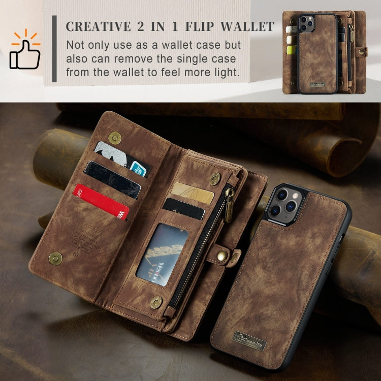 For iPhone 11 Pro Max CaseMe-008 Detachable Multifunctional Horizontal Flip Leather Case with Card Slot & Holder & Zipper Wallet & Photo Frame (Brown) - iPhone 11 Pro Max Cases by CaseMe | Online Shopping South Africa | PMC Jewellery | Buy Now Pay Later Mobicred