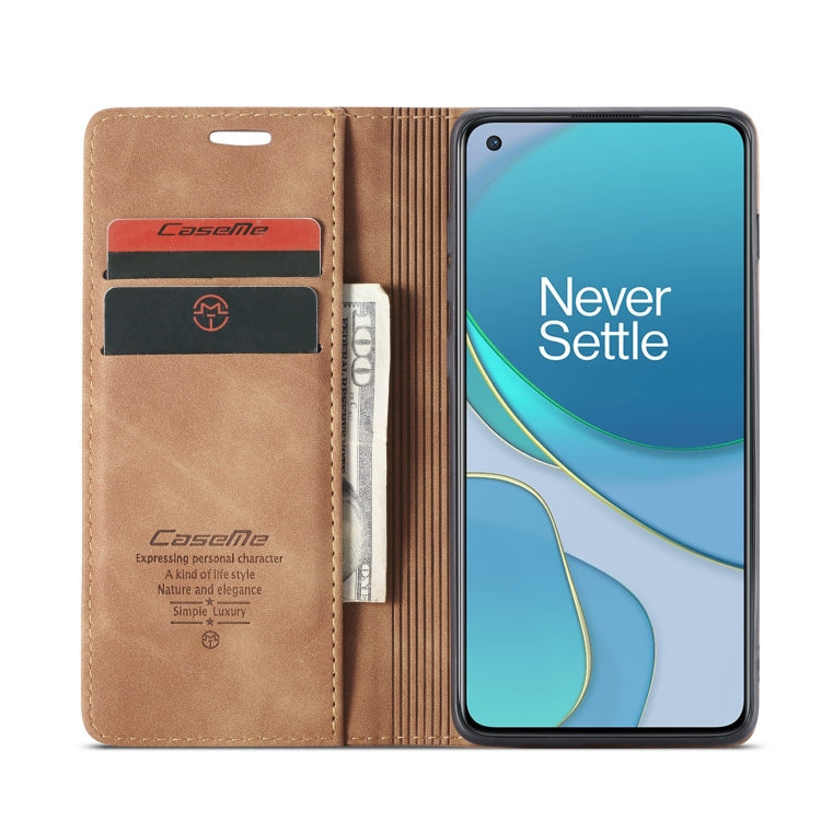 For OnePlus 8T CaseMe-013 Multifunctional Retro Frosted Horizontal Flip Leather Case with Card Slot & Holder & Wallet(Brown) - OnePlus Cases by CaseMe | Online Shopping South Africa | PMC Jewellery | Buy Now Pay Later Mobicred