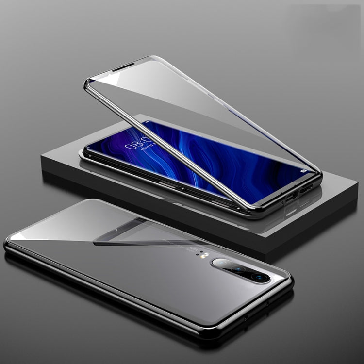 For Huawei P30 Magnetic Metal Frame Double-sided Tempered Glass Case(Black) - Huawei Cases by PMC Jewellery | Online Shopping South Africa | PMC Jewellery | Buy Now Pay Later Mobicred