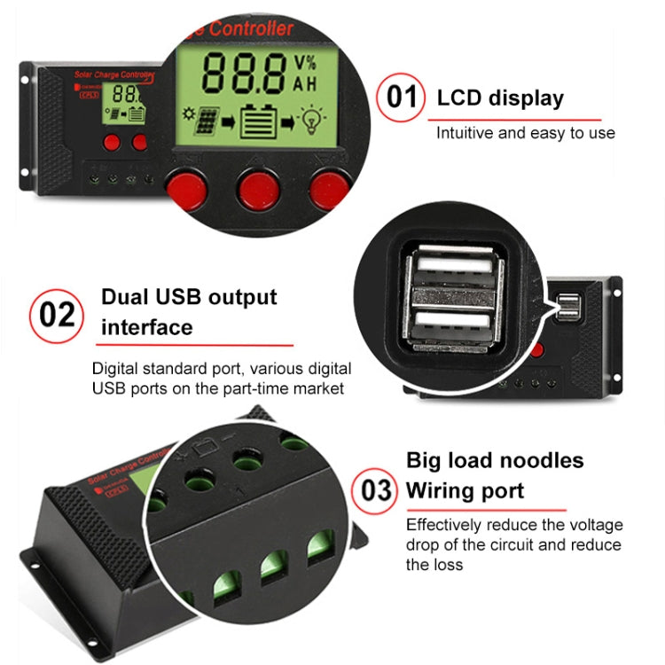 PWM Solar Controller 12V / 24V Lithium Battery Charging Photovoltaic Panel Charging Street Light Controller with Dual USB Output, Model:CPLS-20A - Others by PMC Jewellery | Online Shopping South Africa | PMC Jewellery | Buy Now Pay Later Mobicred