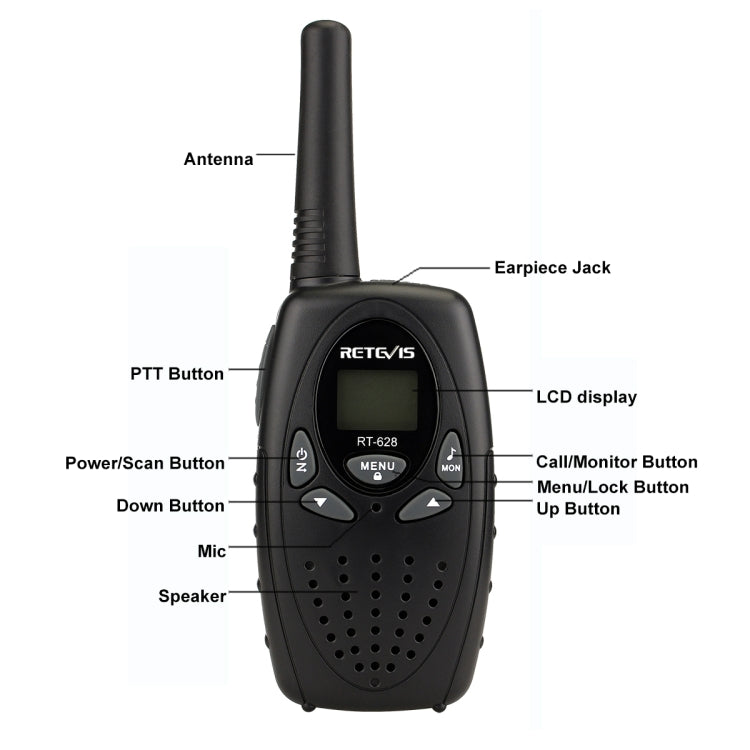 1 Pair RETEVIS RT628 0.5W US Frequency 462.550-467.7125MHz 22CHS Handheld Children Walkie Talkie(Black) - Children by RETEVIS | Online Shopping South Africa | PMC Jewellery | Buy Now Pay Later Mobicred